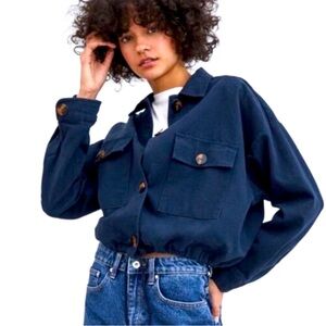 Zara TRF Navy Blue Bomber Jacket